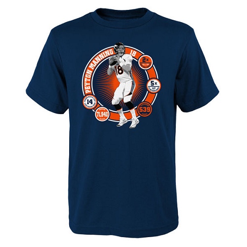 NFL Peyton Manning Denver Broncos Youth Career Accomplishments Name & Number T-Shirt - Navy